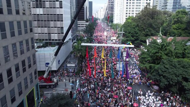 S&Atilde;O PAULO BRAZIL &ndash; 06 22, 2025: The 29th S&atilde;o Paulo LGBT+ Pride Parade takes place this Sunday (22). With the theme "LGBT+ Aging: Memory, Resistance and Future