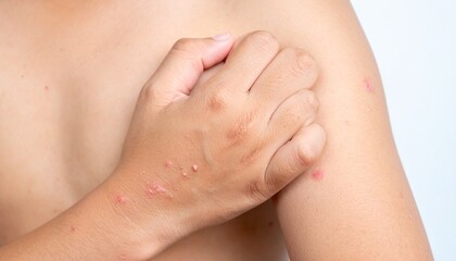 A sensitive and clear close-up image of eczema on a adult's body, typically showing dry, red, and inflamed patches.