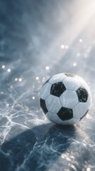 Naklejka premium Cinematic Soccer Ball on Icy Ground Dramatic 3D Render