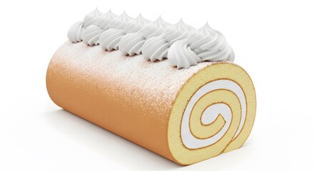 Sponge Cake Roll with White Cream and Powder Sugar