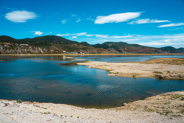 Scenic Landscape of Napahai Lake and a Lakeside Village