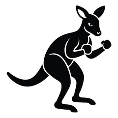 Black vector silhouette illustration of a wild kangaroo with a cute baby joey, isolated on white