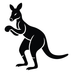 Black vector silhouette illustration of a wild kangaroo with a cute baby joey, isolated on white