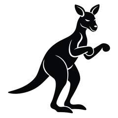 Black vector silhouette illustration of a wild kangaroo with a cute baby joey, isolated on white