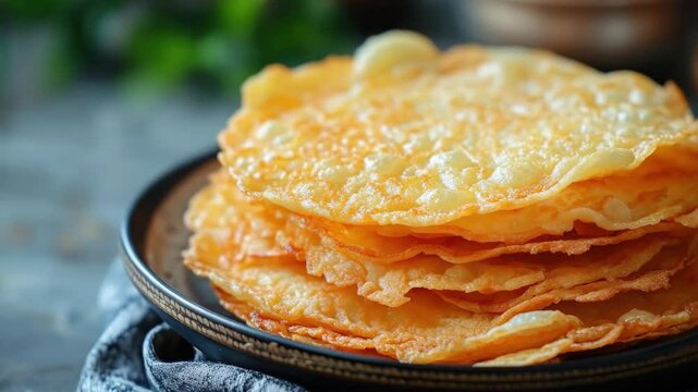 Tiny stack of crisp snack crackers on a plate.