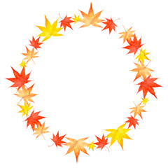 紅葉　モミジの葉　水彩　秋　イラスト