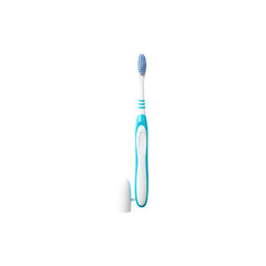 Blue and white toothbrush with bristle cover, isolated for hygiene or dental care illustrations