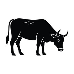 Vector illustration of a black bull silhouette isolated on white, perfect for farm animal or cattle designs