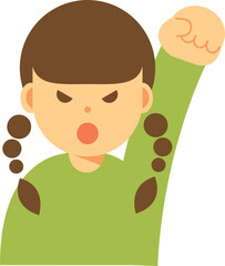 拳を上げて怒る女性のイラスト