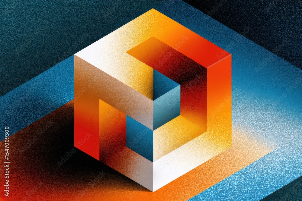 Aufkleber Intricate colorful geometric illusion of an impossible cube with vibrant shades and shading effects creating a 3D optical illusion artwork
