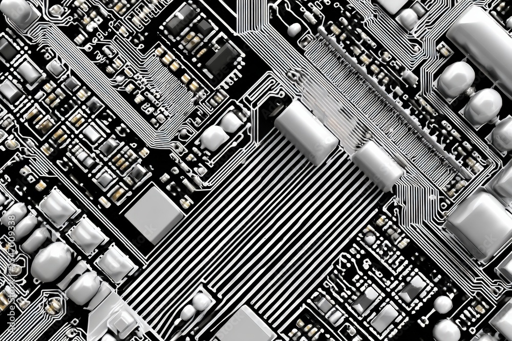 Aufkleber high-resolution close-up of detailed computer motherboard with circuits integrated chips and electro