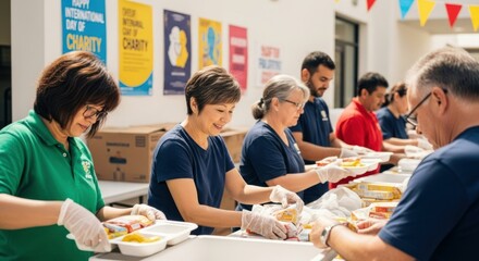 People working together to prepare and serve food for community