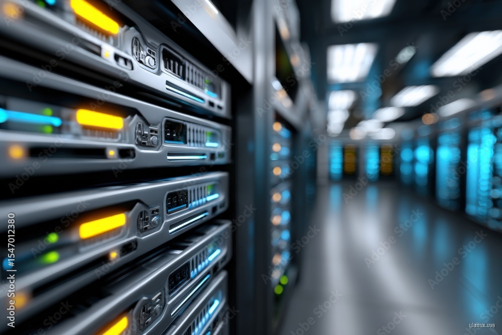 Leinwandbilder modern data center server racks with blinking status lights and cooling systems in a high-tech serve