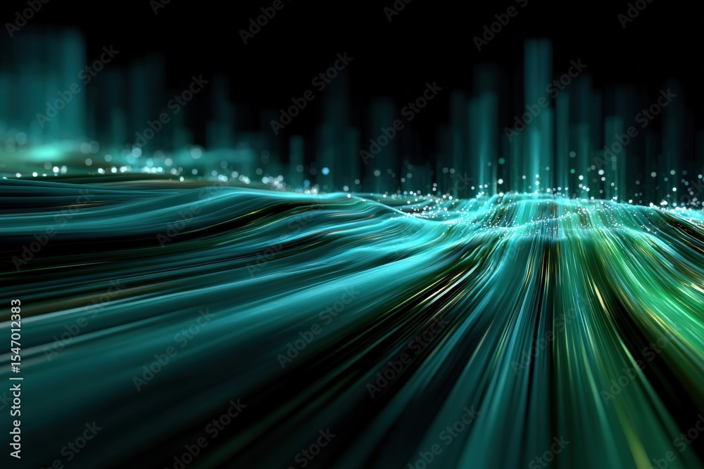 Aufkleber abstract digital data stream with vibrant light waves and dynamic flowing lines in a futuristic tech