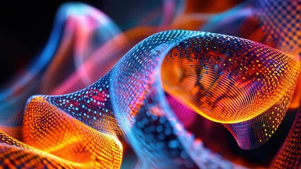 Vibrant, colorful neon abstract background with digital elements pulsating and glowing in a futuristic cybernetic style. - Powered by Adobe