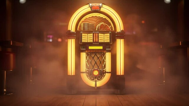 Retro Jukebox in Smoky Nightclub: Warm Neon Lighting