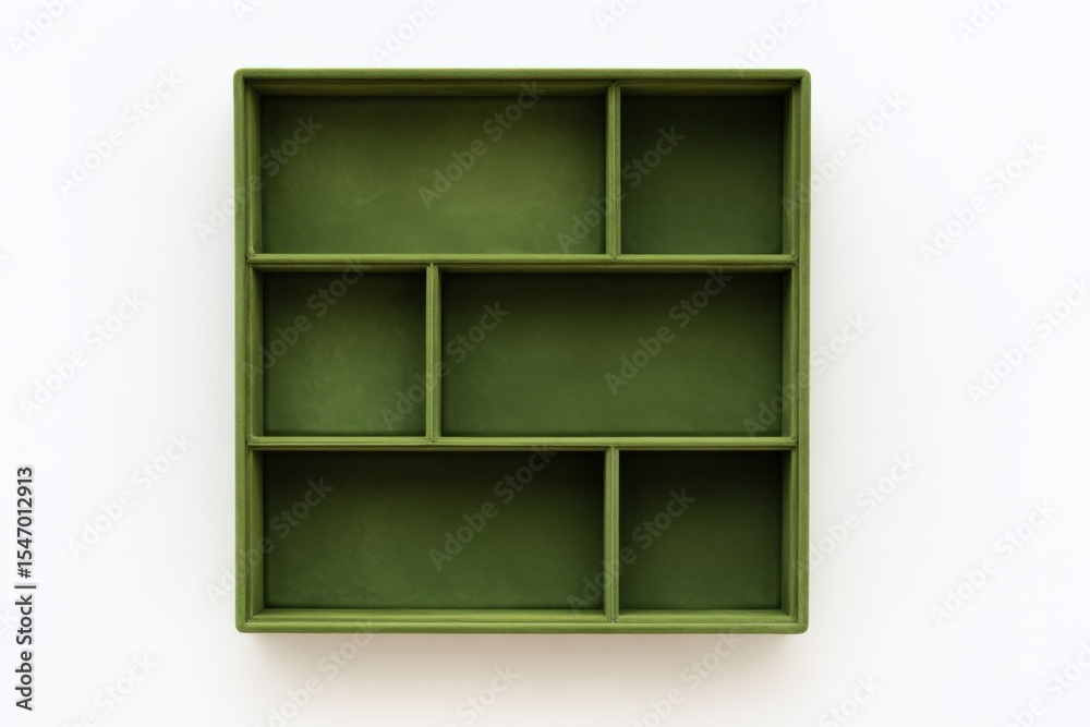 Poster green wooden square shelf with multiple compartments for organization and storage in modern home or 