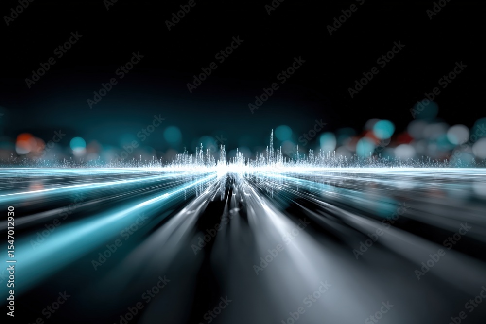 Poster futuristic abstract cityscape with neon lights and glowing skyline at night illuminated by vibrant b