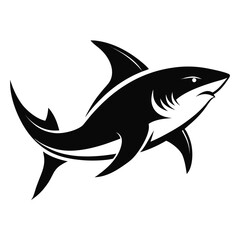 Great White Shark and Fish Vector Illustration on White Background