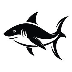 Great White Shark and Fish Vector Illustration on White Background