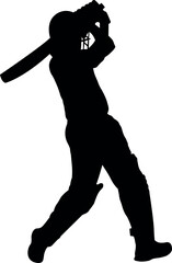 Silhouette Cricket batsman batting the ball six position