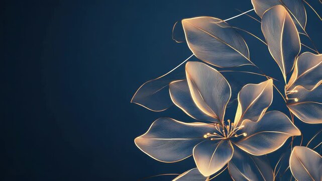 Glowing plant with illuminated leaves. Creative nighttime decoration. Abstract light art.