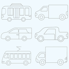 Variety of Car Silhouettes in Simple Line Art. Set of various car. eps 10