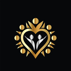 Hands holding heart and flower vector logo design template. Charity and donation symbol.