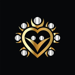 Obraz premium Hands holding heart and flower vector logo design template. Charity and donation symbol.