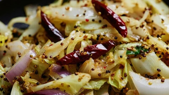 Vibrant Indian dish with spices and vegetables, served on a plate.