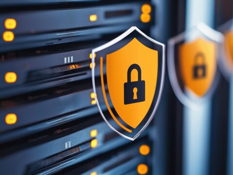 integrity access lock encryption verification concept. Secure server with a padlock symbol for protection.