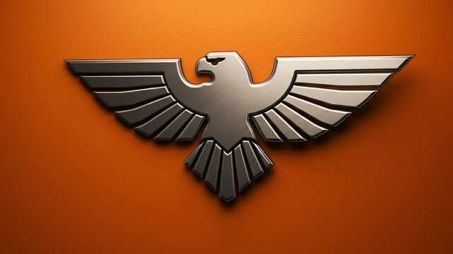 Silver Eagle Emblem on Vivid Orange Textured Background
