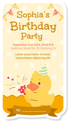 Watercolor birthday party cute animal duck baby girl boy poster template card invitation