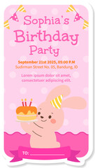 Watercolor birthday party cute animal rabbit baby girl boy poster template card invitation