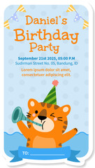Watercolor birthday party cute animal tiger baby girl boy poster template card invitation