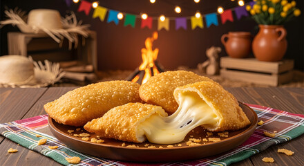 Brazilian fried pastel served at Festa Junina celebration
