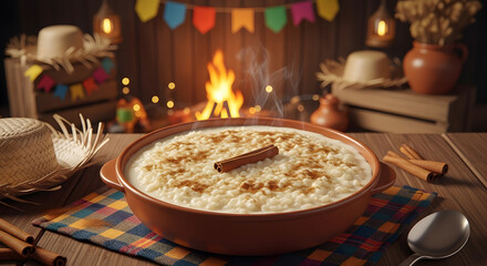 Brazilian white canjica dessert served at Festa Junina celebration
