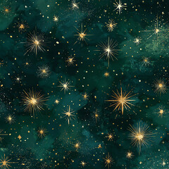 A green background with gold stars