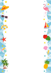 夏と海をイメージした縦型の左右のフレームイラスト_青
