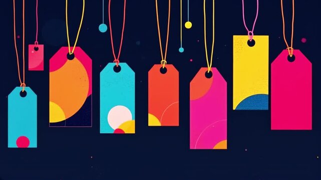 Colorful abstract tags hanging animation loop