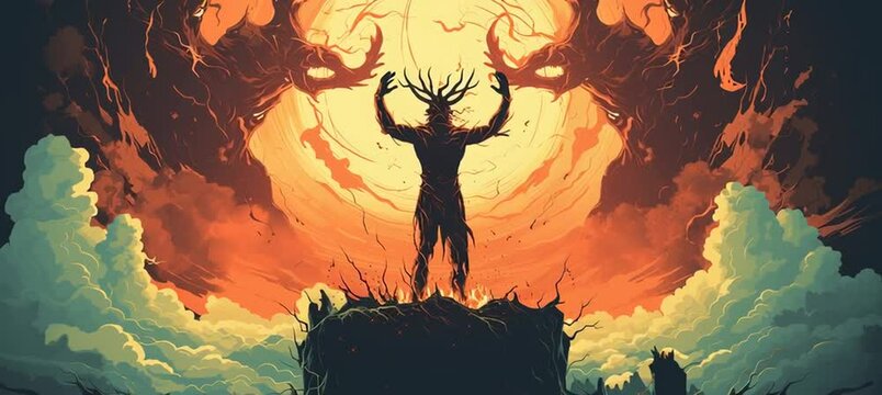 God vs monster vector illustration
