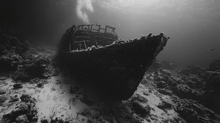 Vitrage gordijnen Submerged wreck of a ship on a coral reef. © Nuriya