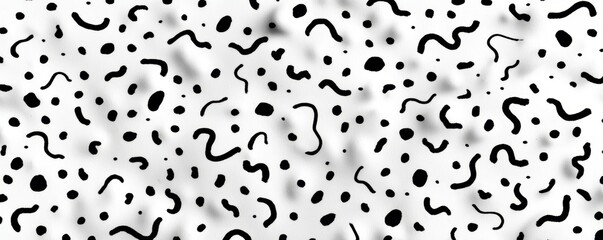 Black squiggly lines and dots scattered on a white textured background, creating an abstract, organic pattern.