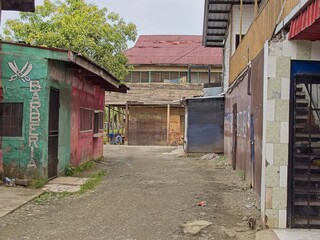 Bocas del Toro Panama - street view of bars and an alley in Almirante