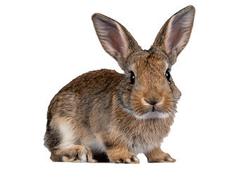 Fototapeta premium Young European rabbit facing and looking at the camera isolated on a transparent or white background