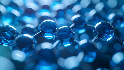 Molecular Marvel: An intricately designed molecular structure shines with a captivating blue hue, showcasing the elegance and complexity of scientific innovation.