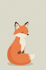 Obraz premium Serene Fox: A charming illustration of a fox in a moment of tranquility, with closed eyes and a serene expression, embodying peacefulness and gentle beauty.