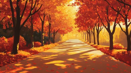 Naklejka premium Autumnal Pathway Through Trees