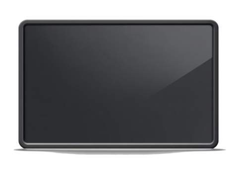 Black gray rectangular screen isolated on white background for minimalist tech dashboards, control panel interfaces, and digital monitor displays.
