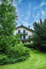 Vichy in France, thermal city, ancient small cottage in the park
